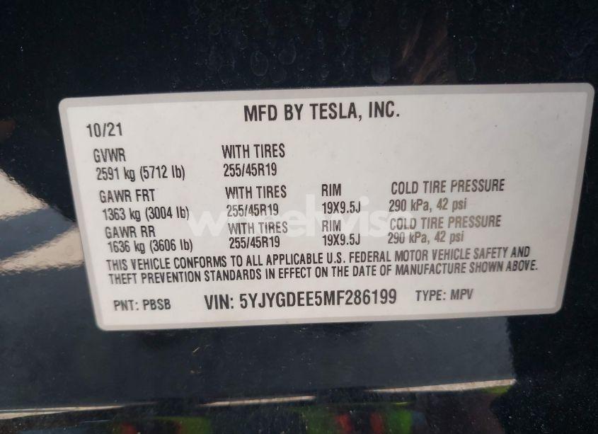 Photo 9 of 2021 Tesla Model Y LONG RANGE DUAL MOTOR ALL-WHEEL DRIVE (VIN 5YJYGDEE5MF286199)