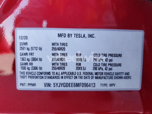 Photo 8 of 2021 TESLA MODEL Y (VIN 5YJYGDEE6MF096413)