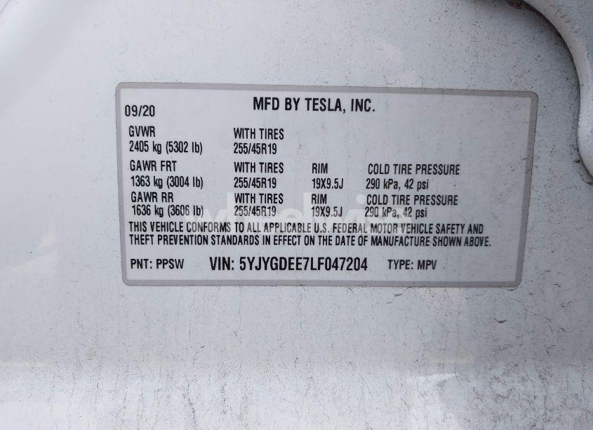 Photo 9 of 2020 Tesla Model Y LONG RANGE DUAL MOTOR ALL-WHEEL DRIVE (VIN 5YJYGDEE7LF047204)