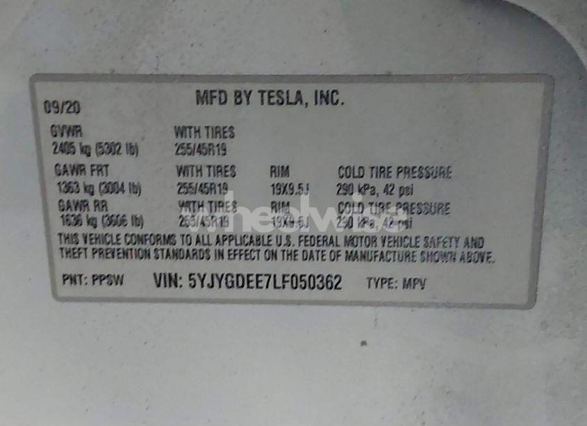 Photo 9 of 2020 Tesla Model Y LONG RANGE DUAL MOTOR ALL-WHEEL DRIVE (VIN 5YJYGDEE7LF050362)