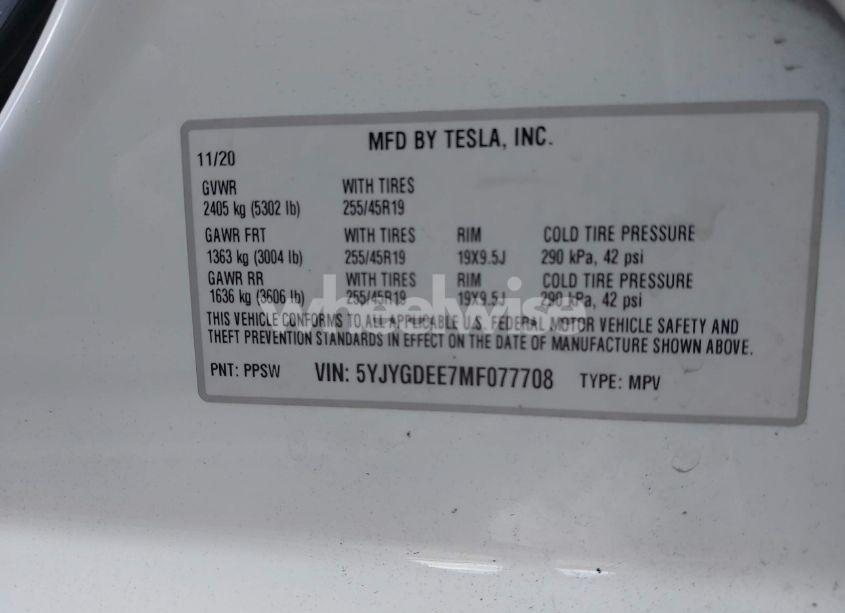 Photo 9 of 2021 Tesla Model Y LONG RANGE DUAL MOTOR ALL-WHEEL DRIVE (VIN 5YJYGDEE7MF077708)