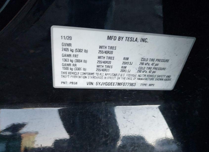 Photo 9 of 2021 Tesla Model Y LONG RANGE DUAL MOTOR ALL-WHEEL DRIVE (VIN 5YJYGDEE7MF077983)
