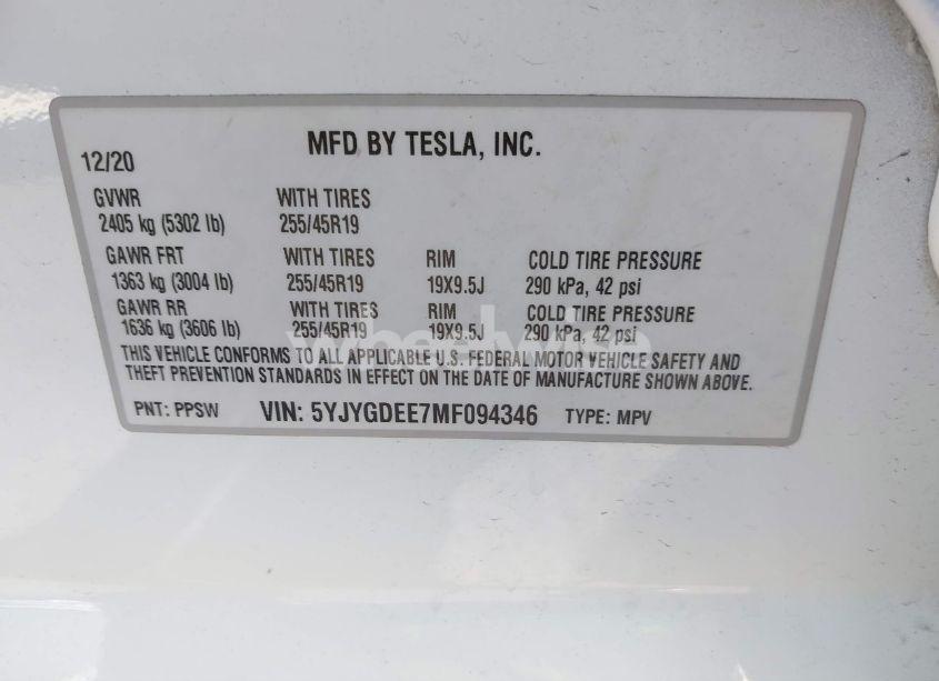 Photo 9 of 2021 Tesla Model Y LONG RANGE DUAL MOTOR ALL-WHEEL DRIVE (VIN 5YJYGDEE7MF094346)