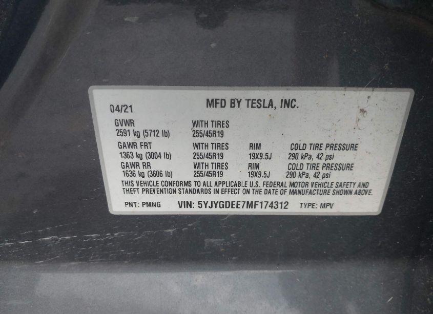 Photo 9 of 2021 Tesla Model Y LONG RANGE DUAL MOTOR ALL-WHEEL DRIVE (VIN 5YJYGDEE7MF174312)
