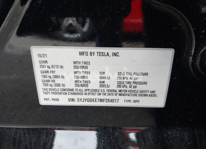 Photo 9 of 2021 Tesla Model Y LONG RANGE DUAL MOTOR ALL-WHEEL DRIVE (VIN 5YJYGDEE7MF284017)