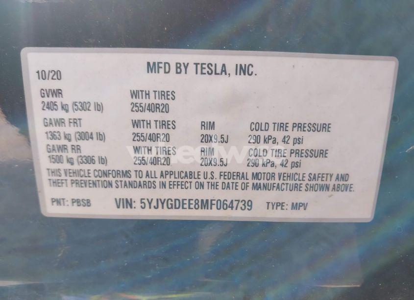 Photo 9 of 2021 Tesla Model Y LONG RANGE DUAL MOTOR ALL-WHEEL DRIVE (VIN 5YJYGDEE8MF064739)