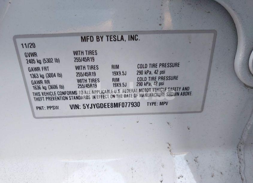 Photo 9 of 2021 Tesla Model Y LONG RANGE DUAL MOTOR ALL-WHEEL DRIVE (VIN 5YJYGDEE8MF077930)