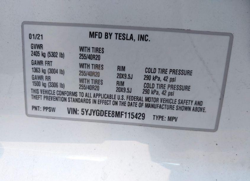 Photo 9 of 2021 Tesla Model Y LONG RANGE DUAL MOTOR ALL-WHEEL DRIVE (VIN 5YJYGDEE8MF115429)