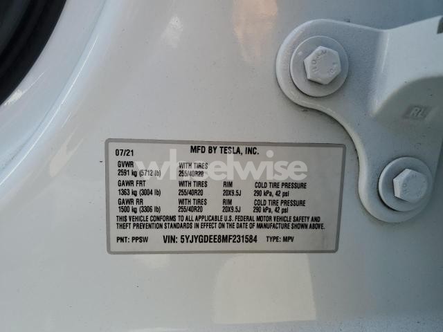Photo 9 of 2021 TESLA MODEL Y (VIN 5YJYGDEE8MF231584)