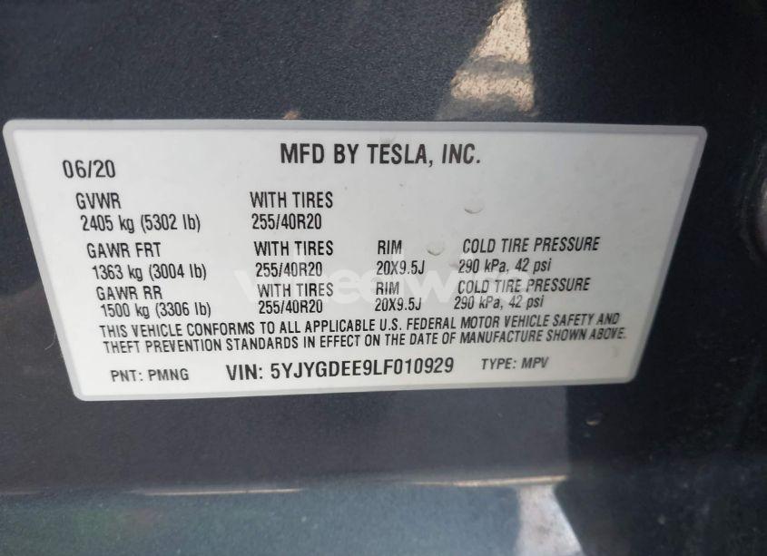 Photo 9 of 2020 Tesla Model Y LONG RANGE DUAL MOTOR ALL-WHEEL DRIVE (VIN 5YJYGDEE9LF010929)
