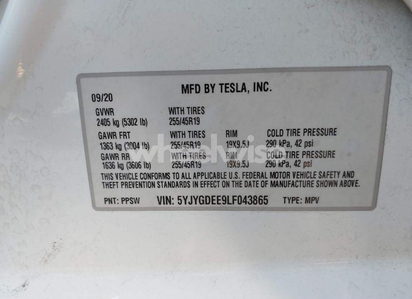 Photo 9 of 2020 Tesla Model Y LONG RANGE DUAL MOTOR ALL-WHEEL DRIVE (VIN 5YJYGDEE9LF043865)