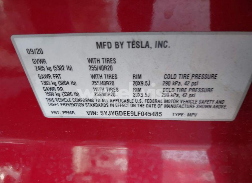 Photo 9 of 2020 Tesla Model Y LONG RANGE DUAL MOTOR ALL-WHEEL DRIVE (VIN 5YJYGDEE9LF045485)