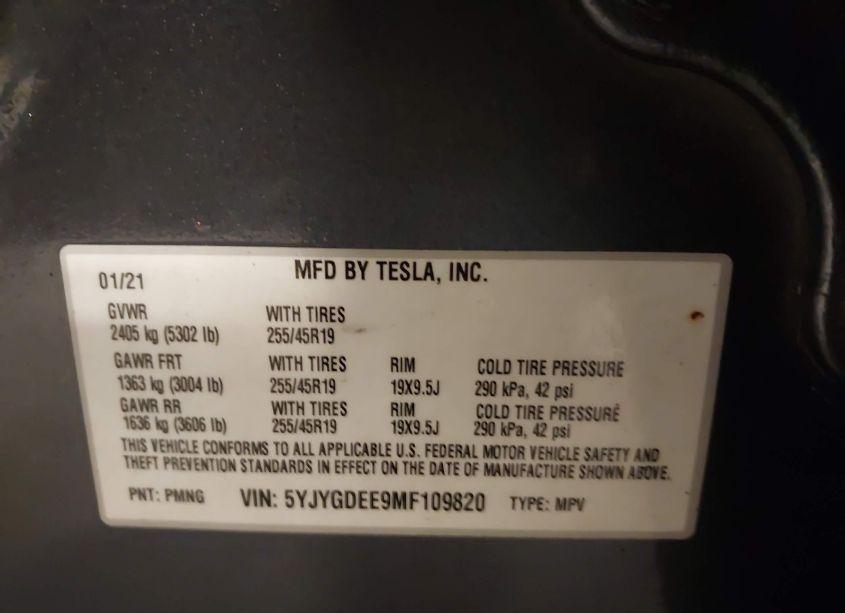 Photo 9 of 2021 Tesla Model Y LONG RANGE DUAL MOTOR ALL-WHEEL DRIVE (VIN 5YJYGDEE9MF109820)