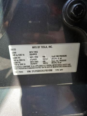 2020 TESLA MODEL Y (VIN 5YJYGDEEXLF051098) main photo
