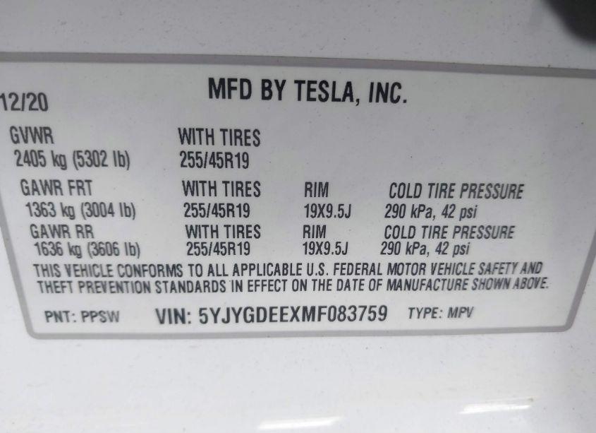 Photo 9 of 2021 Tesla Model Y LONG RANGE DUAL MOTOR ALL-WHEEL DRIVE (VIN 5YJYGDEEXMF083759)