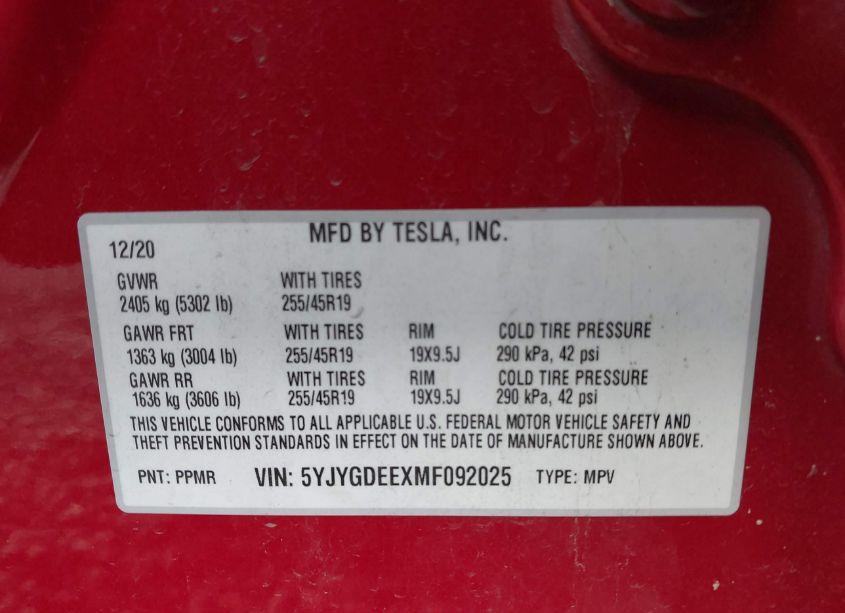 Photo 9 of 2021 Tesla Model Y LONG RANGE DUAL MOTOR ALL-WHEEL DRIVE (VIN 5YJYGDEEXMF092025)
