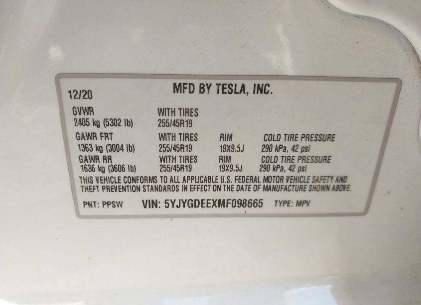 Photo 9 of 2021 Tesla Model Y LONG RANGE DUAL MOTOR ALL-WHEEL DRIVE (VIN 5YJYGDEEXMF098665)