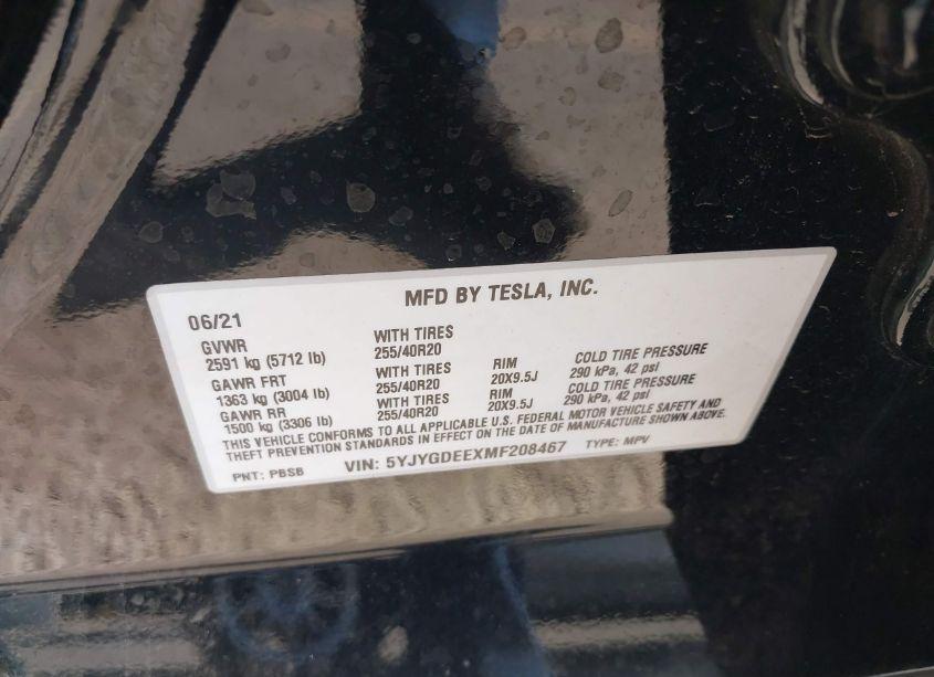 Photo 9 of 2021 Tesla Model Y LONG RANGE DUAL MOTOR ALL-WHEEL DRIVE (VIN 5YJYGDEEXMF208467)
