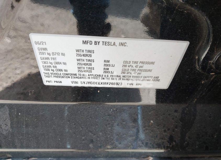 Photo 9 of 2021 Tesla Model Y LONG RANGE DUAL MOTOR ALL-WHEEL DRIVE (VIN 5YJYGDEEXMF208923)