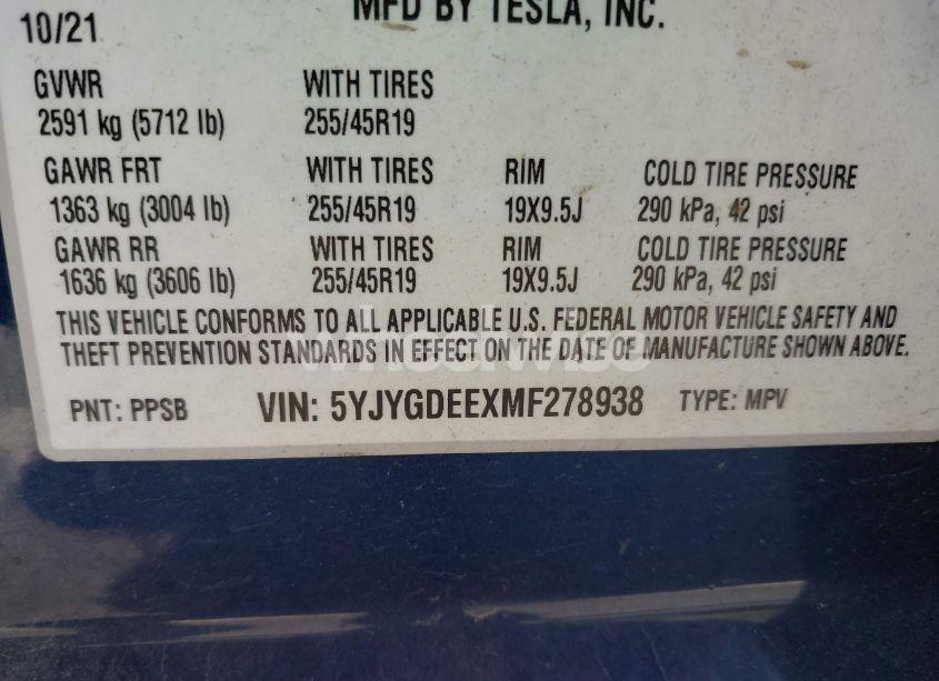 Photo 9 of 2021 Tesla Model Y LONG RANGE DUAL MOTOR ALL-WHEEL DRIVE (VIN 5YJYGDEEXMF278938)