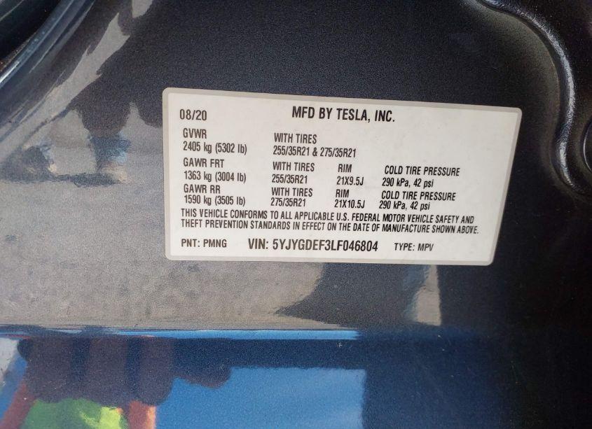 Photo 9 of 2020 Tesla Model Y LONG RANGE DUAL MOTOR ALL-WHEEL DRIVE/PERFORMANCE DUAL MOTOR ALL-WHEEL DRIVE (VIN 5YJYGDEF3LF046804)