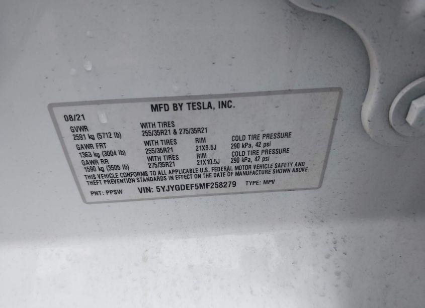 Photo 9 of 2021 Tesla Model Y PERFORMANCE DUAL MOTOR ALL-WHEEL DRIVE (VIN 5YJYGDEF5MF258279)