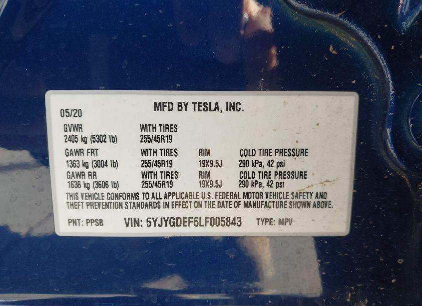 Photo 9 of 2020 Tesla Model Y LONG RANGE DUAL MOTOR ALL-WHEEL DRIVE/PERFORMANCE DUAL MOTOR ALL-WHEEL DRIVE (VIN 5YJYGDEF6LF005843)