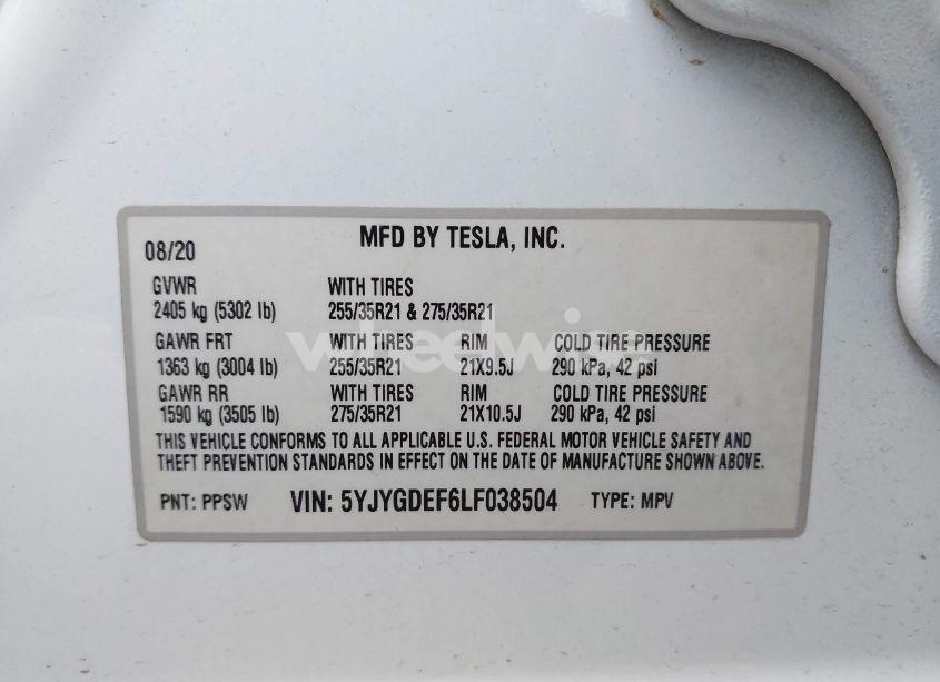 Photo 9 of 2020 Tesla Model Y LONG RANGE DUAL MOTOR ALL-WHEEL DRIVE/PERFORMANCE DUAL MOTOR ALL-WHEEL DRIVE (VIN 5YJYGDEF6LF038504)