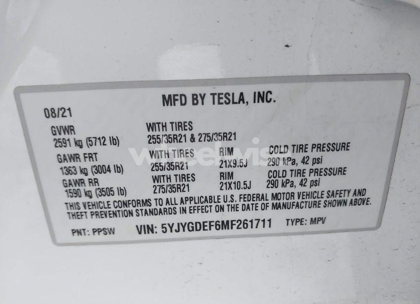 Photo 9 of 2021 Tesla Model Y PERFORMANCE DUAL MOTOR ALL-WHEEL DRIVE (VIN 5YJYGDEF6MF261711)