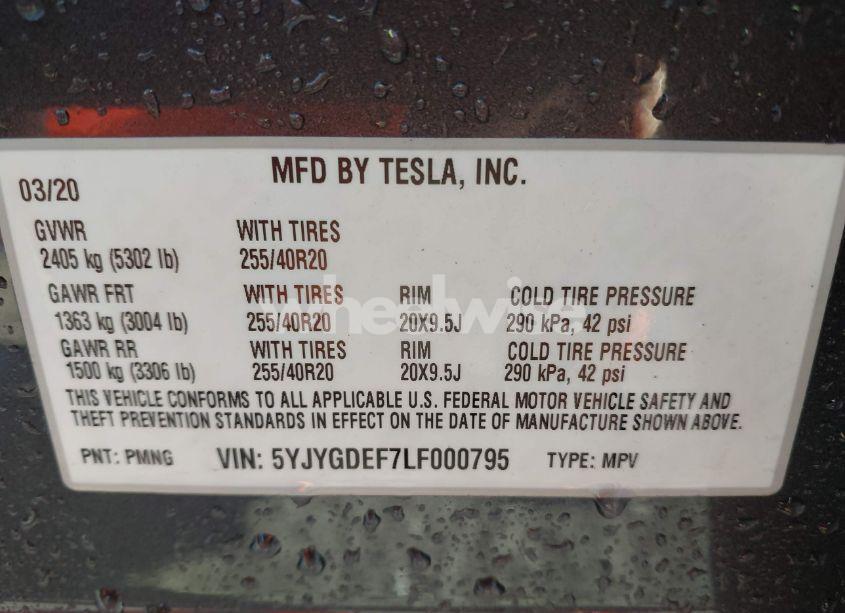 Photo 9 of 2020 Tesla Model Y LONG RANGE DUAL MOTOR ALL-WHEEL DRIVE/PERFORMANCE DUAL MOTOR ALL-WHEEL DRIVE (VIN 5YJYGDEF7LF000795)