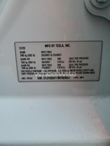 Photo 13 of 2021 TESLA MODEL Y (VIN 5YJYGDEF7MF089057)