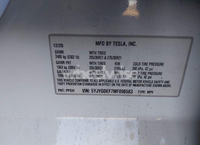 Photo 9 of 2021 Tesla Model Y PERFORMANCE DUAL MOTOR ALL-WHEEL DRIVE (VIN 5YJYGDEF7MF098583)