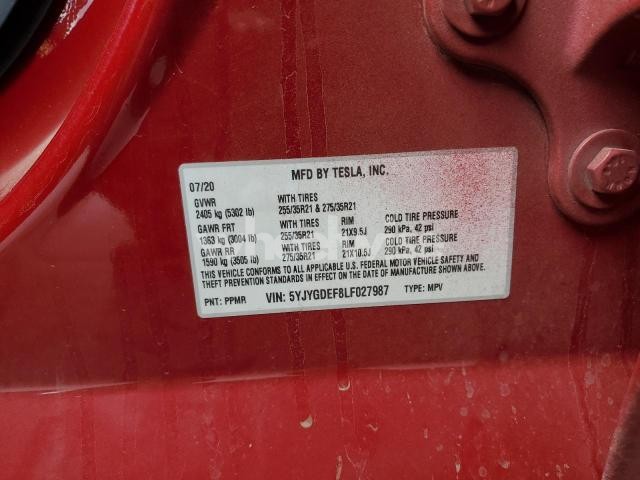 Photo 2 of 2020 TESLA MODEL Y (VIN 5YJYGDEF8LF027987)