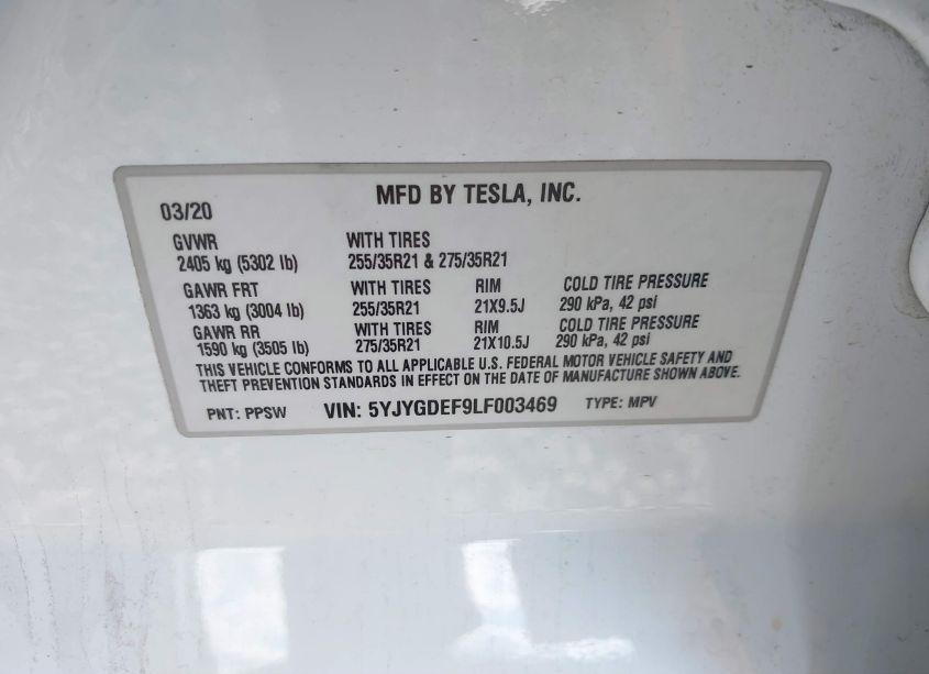 Photo 9 of 2020 Tesla Model Y LONG RANGE DUAL MOTOR ALL-WHEEL DRIVE/PERFORMANCE DUAL MOTOR ALL-WHEEL DRIVE (VIN 5YJYGDEF9LF003469)