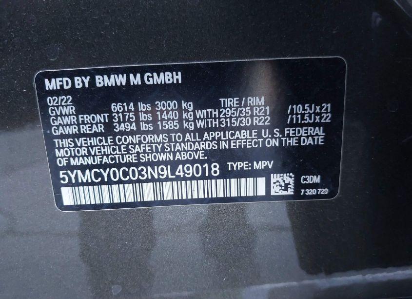 Photo 9 of 2022 Bmw X6 M (VIN 5YMCY0C03N9L49018)