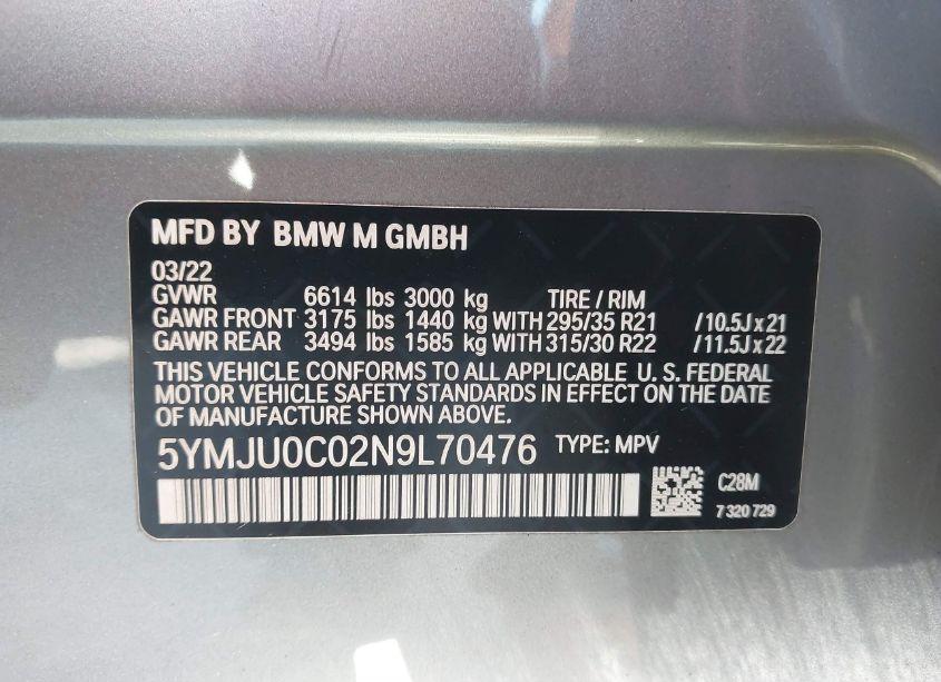 Photo 9 of 2022 Bmw X5 M (VIN 5YMJU0C02N9L70476)