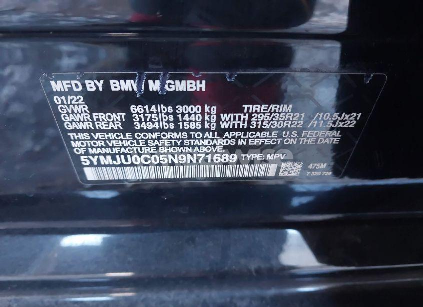 Photo 9 of 2022 Bmw X5 M (VIN 5YMJU0C06N9L14251)