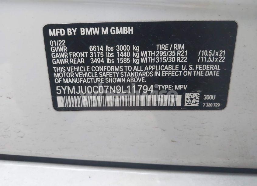 Photo 9 of 2022 Bmw X5 M (VIN 5YMJU0C07N9L11794)