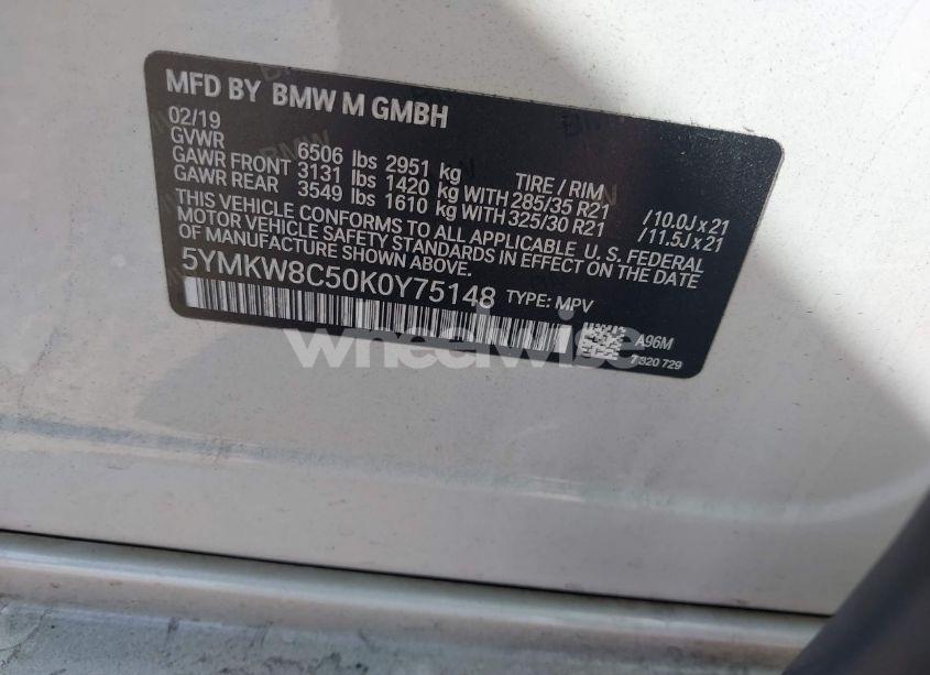 Photo 9 of 2019 Bmw X6 M (VIN 5YMKW8C50K0Y75148)