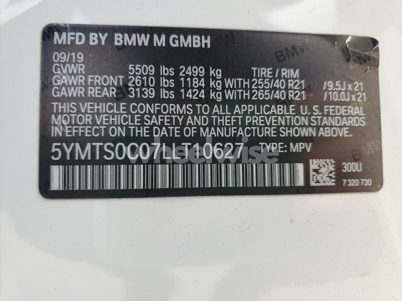 Photo 14 of 2020 BMW X3 M COMPETITION (VIN 5YMTS0C07LLT10627)