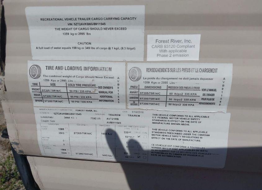 Photo 7 of 2016 Forest River OTHER (VIN 5ZT2AVKB6GB911545)