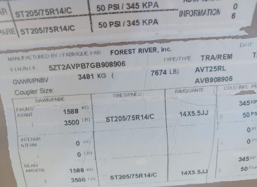 Photo 9 of 2016 Avenger Prime 25'TOUR EDITION TRAILER (VIN 5ZT2AVPB7GB908906)