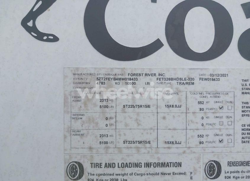 Photo 9 of 2021 Forest River TRAVEL TRLR (VIN 5ZT2FEYB4MW018433)