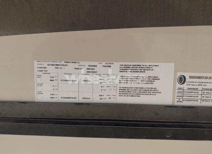 Photo 9 of 2016 Forest River SANIBEL (VIN 5ZT3SN1B6GG702327)