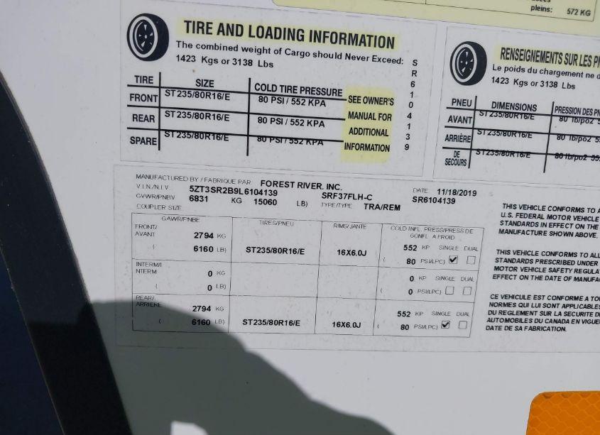 Photo 9 of 2020 Forest River SABRE TRAVEL TRAILER (VIN 5ZT3SR2B9L6104139)