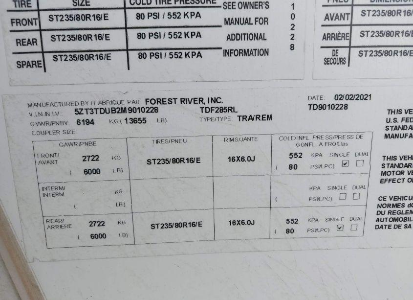 Photo 9 of 2021 East To WEST TANDARA 285RL (VIN 5ZT3TDUB2M9010228)