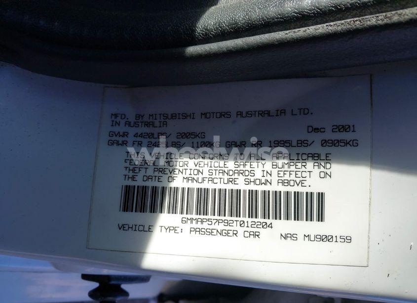 Photo 9 of 2002 Mitsubishi Diamante ES (VIN 6MMAP57P92T012204)