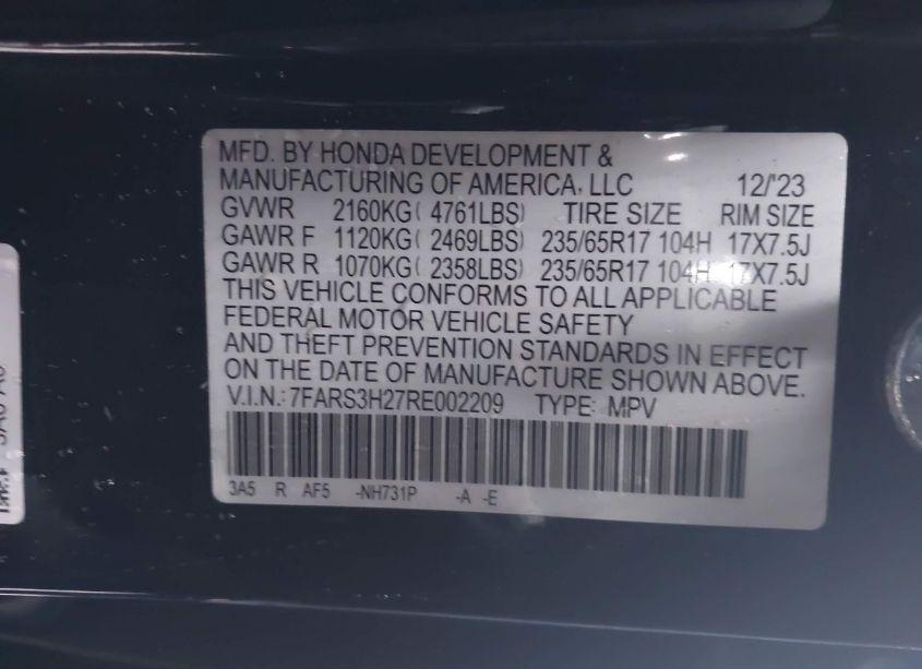 Photo 9 of 2024 Honda Cr-v LX 2WD (VIN 7FARS3H27RE002209)