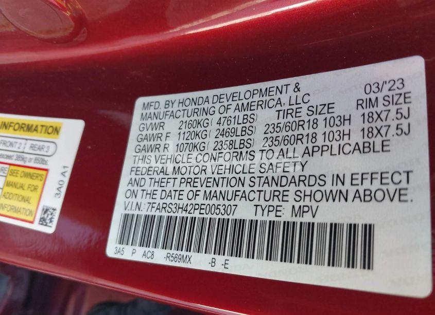 Photo 9 of 2023 Honda Cr-v EX 2WD (VIN 7FARS3H42PE005307)