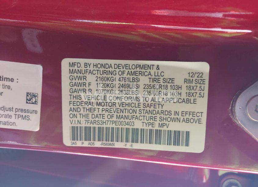 Photo 9 of 2023 Honda Cr-v EX-L 2WD (VIN 7FARS3H77PE003403)